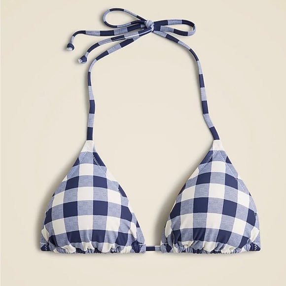 J crew String Bikini Top in Gingham blue white sz medium M - Picture 1 of 6